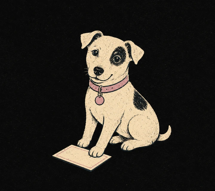Risograph illustration: an open appointment book with one empty slot outlined in rose and a dog collar resting on the page edge
